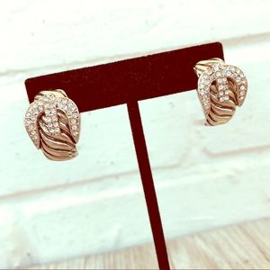 Rhinestone Belt Buckle Silvertone Pierced Earrings